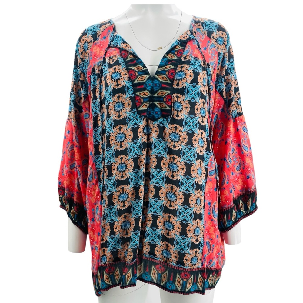 Sundance Feathers by Tolani 100% Modal Boho Tribal Printed Tunic Blouse L